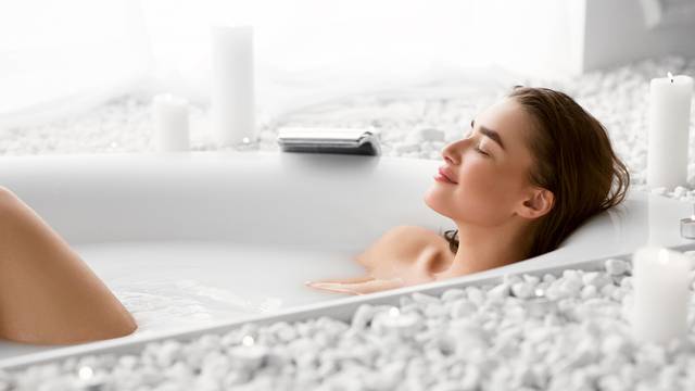 Wellness And Relax Concept. Woman Resting In Bath