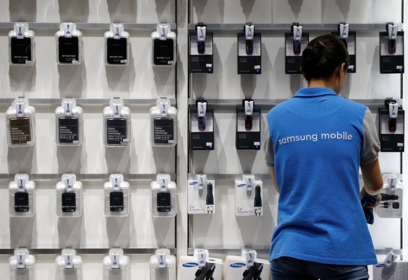 An employee works at Samsung Electronics' headquarters in Seoul