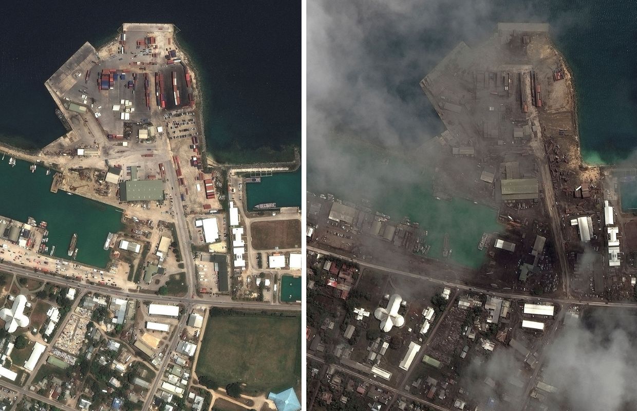 FOTO Pomoć za Tongu kasni zbog gustog pepela, pogledajte satelitske snimke štete