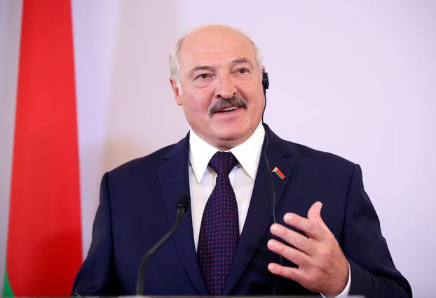 Belarusian President Alexander Lukashenko attends a news conference in Vienna