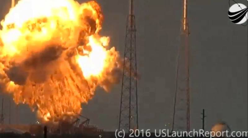 An explosion on the launch site of a SpaceX Falcon 9 rocket is shown in this still image from video in Cape Canaveral