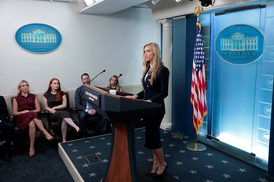 New White House Press Secretary Zacharia holds her first press briefing at the White House in Washington, DC