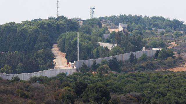 A border wall is pictured in the town of Marwahin, near the border with Israel