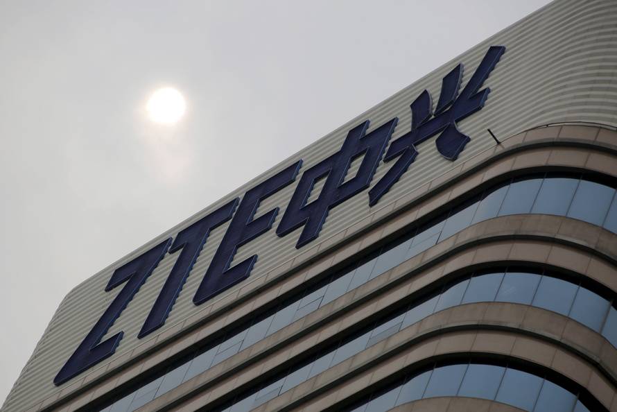 File picture of  ZTE's logo on its R&D center in Beijing