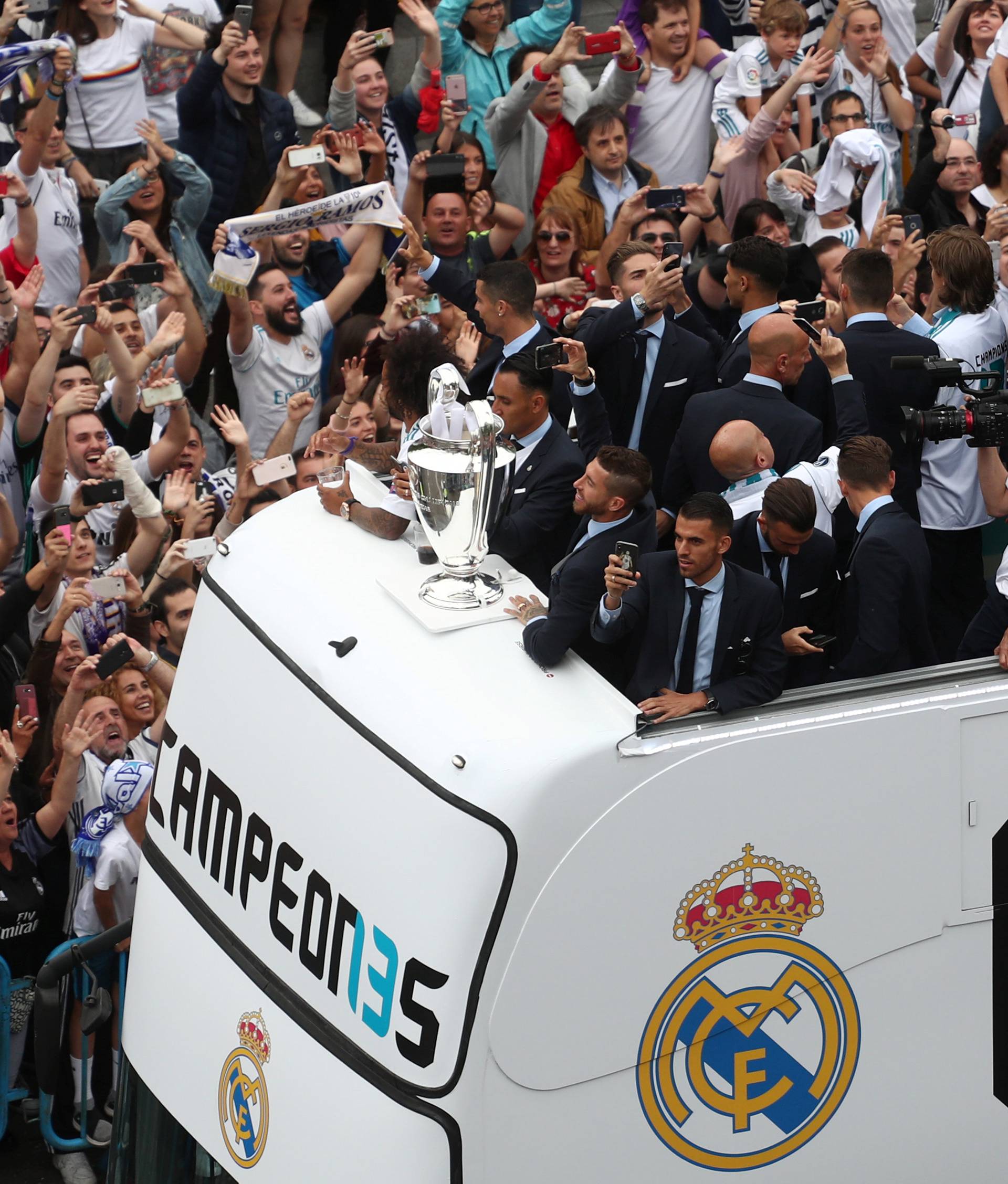 Real Madrid celebrate winning the Champions League Final