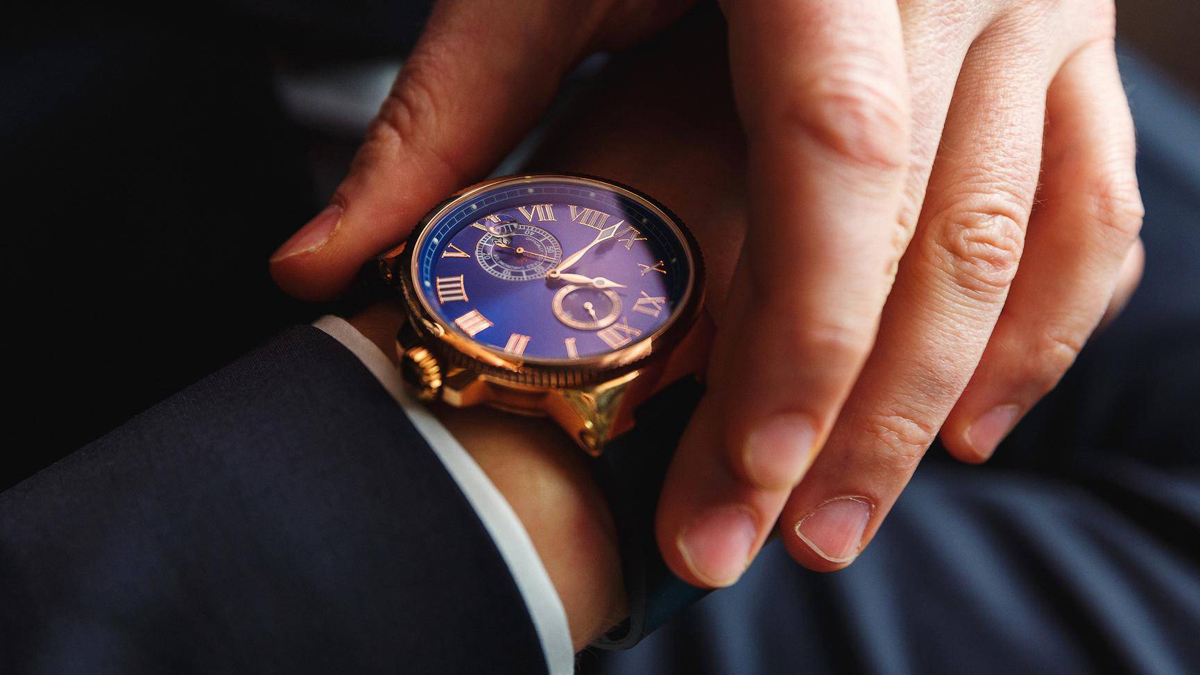 Premium men's watch on hand close up