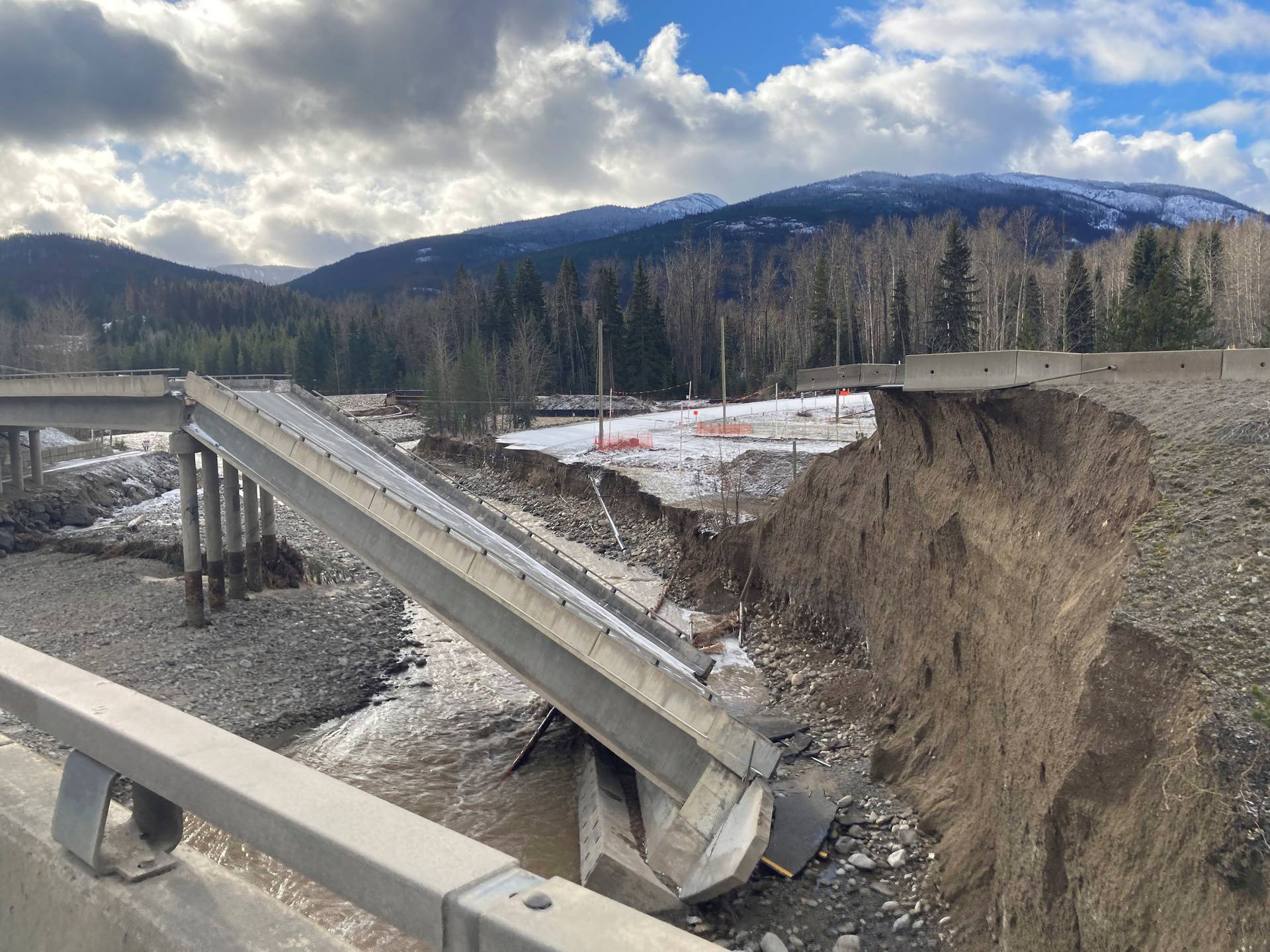 A view shows the damaged Coquihalla Highway 5 after mudslides near Coldwater River Provincial Park, British Columbia