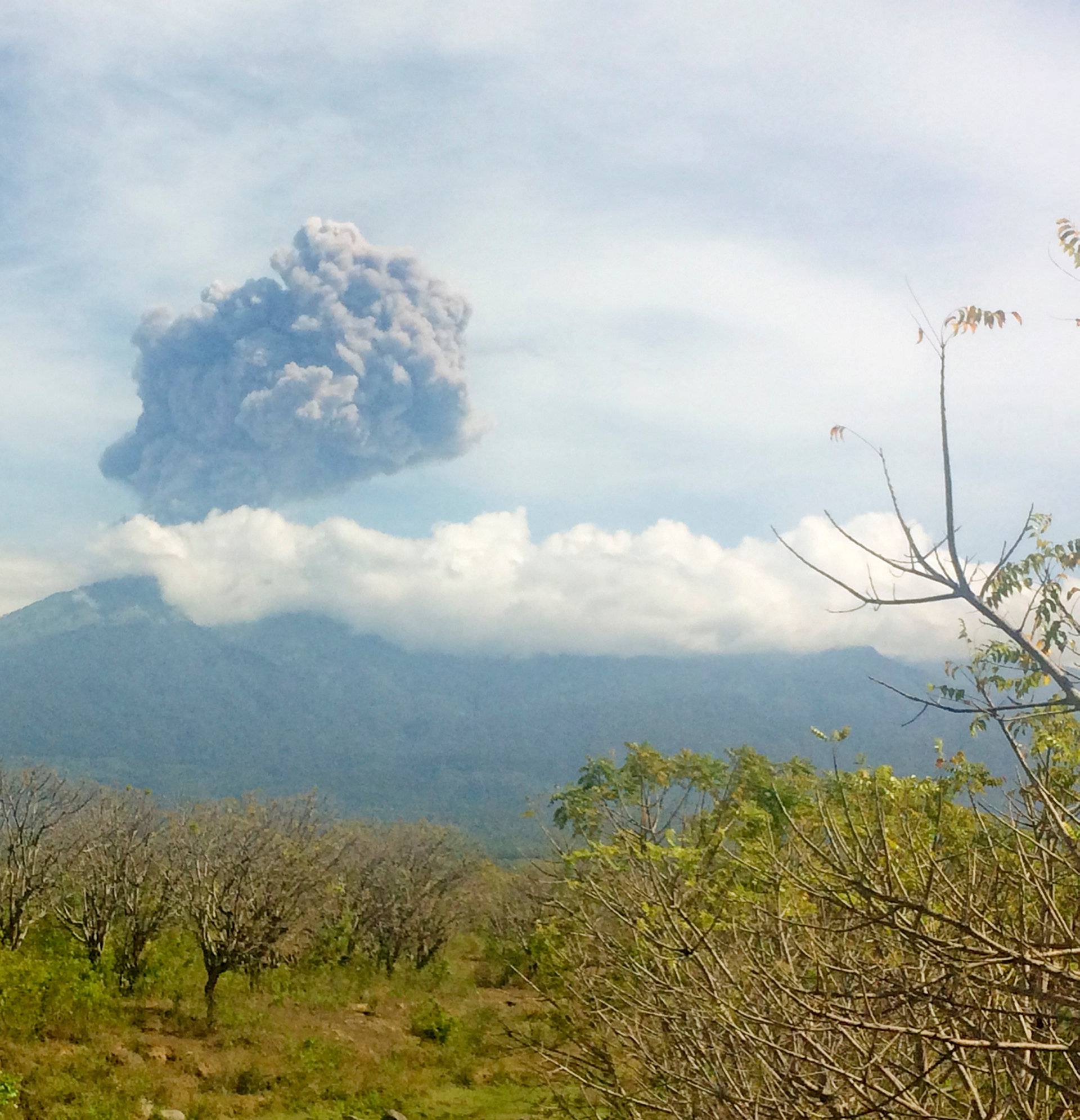 Mount Barujari, located inside Mount Rinjani volcano, is seen erupting from Bayan district, North Lombok, Indonesia 