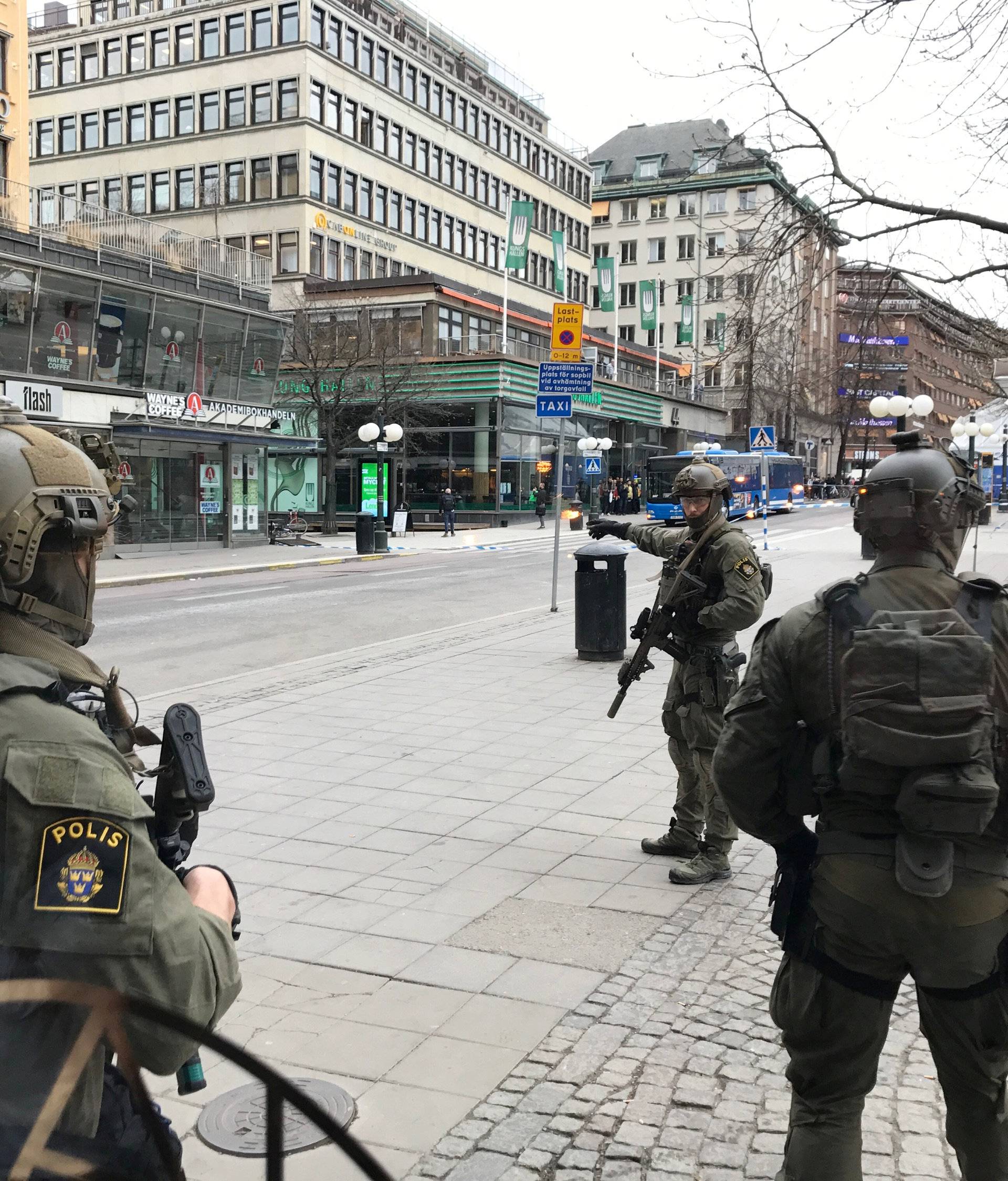 Sweden's police officers guard in the central Stockholm