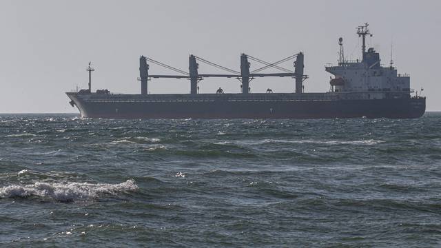 FILE PHOTO: The bulk carrier Ikaria Angel leaves the sea port with wheat for Ethiopia in Chornomorsk
