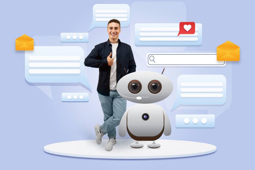 A,Guy,Interacts,And,Smiles,With,A,Friendly,Ai,Assistant