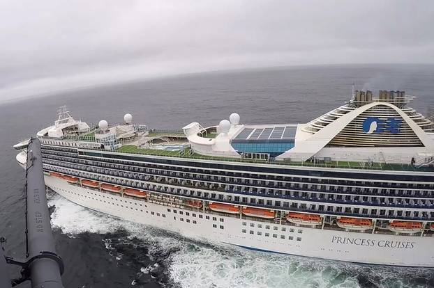 Grand Princess cruise ship circles off the coast of California