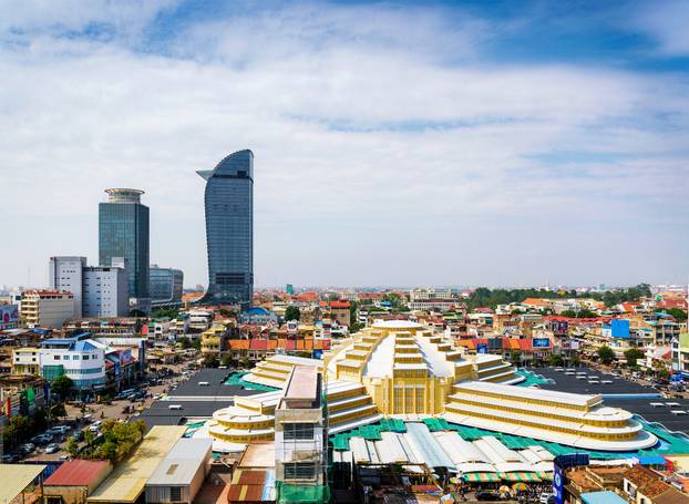 central market landmark view in phnom penh city cambodia