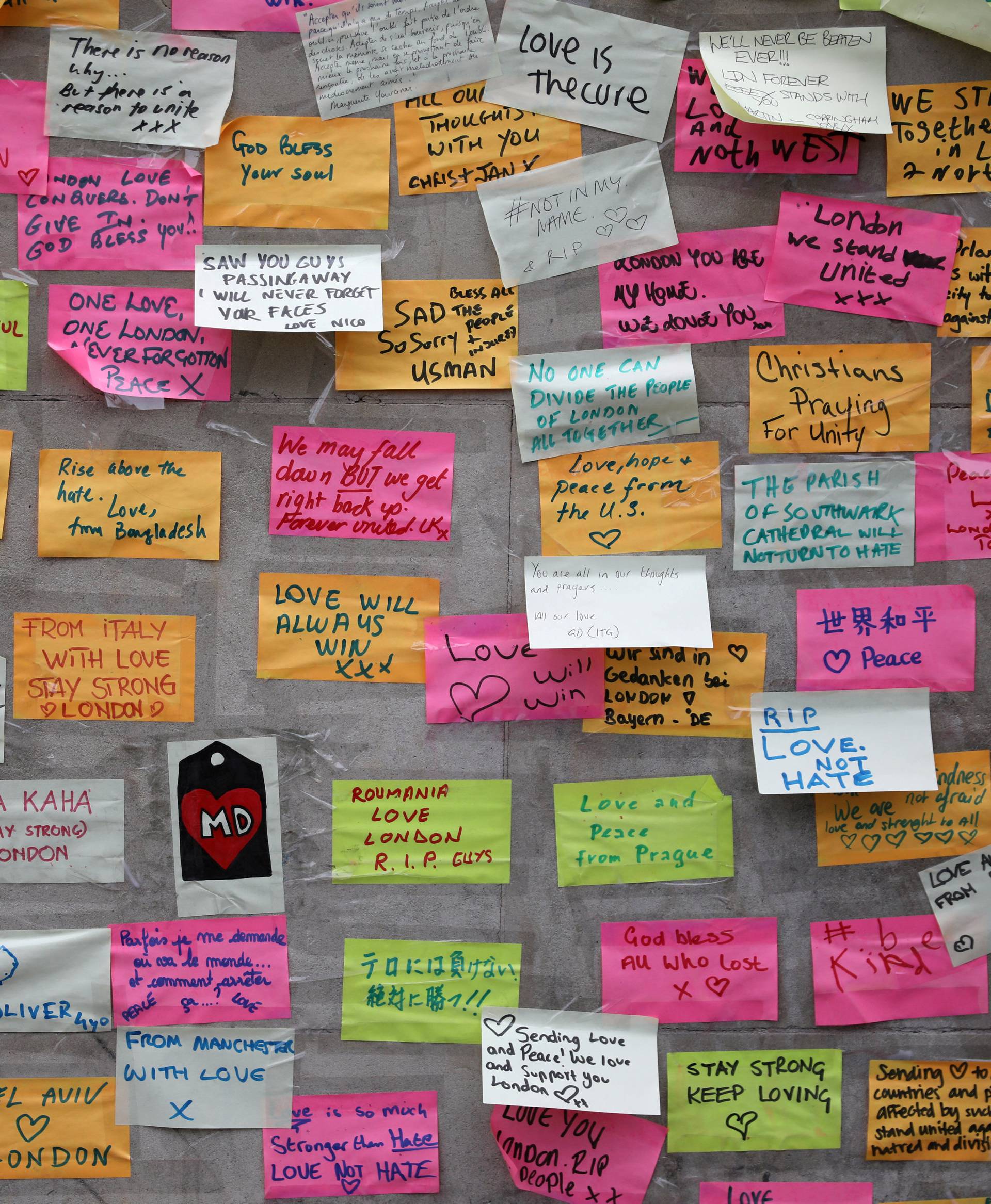 FILE PHOTO: Messages of support are left for the victims of the attack on London Bridge and Borough Market on London Bridge