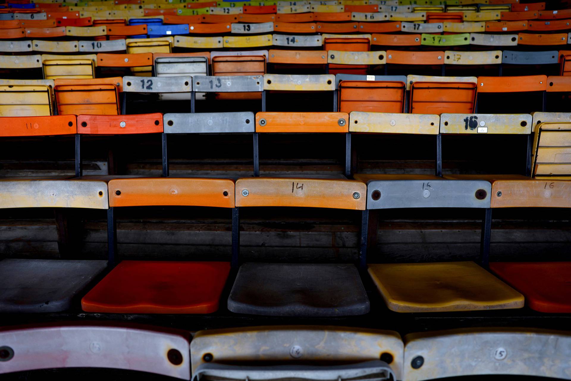 A view of seats in Luton Town's Kenilworth Road stadium
