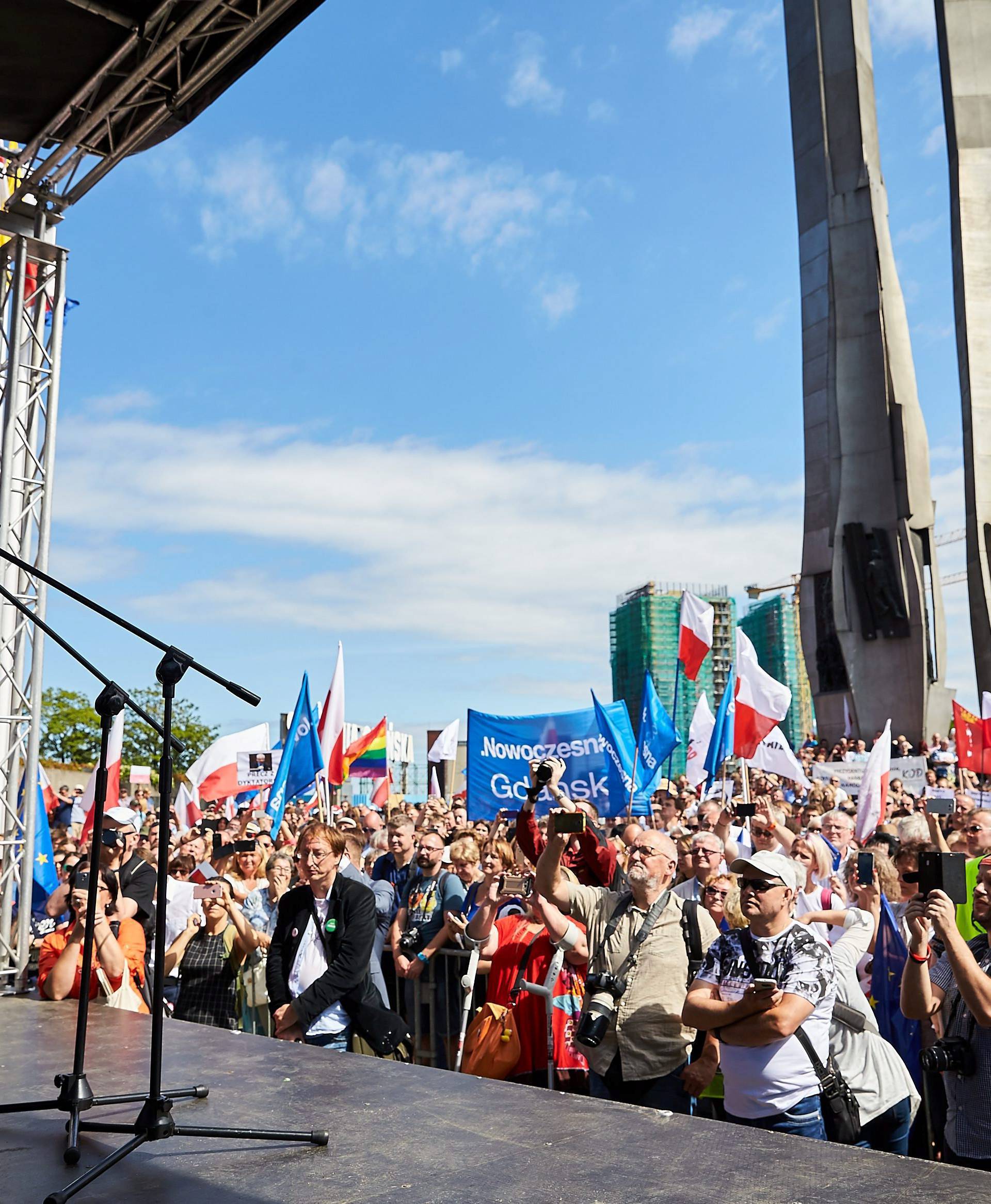 Former Polish President Lech Walesa makes a speech during protest against Supreme Court legislation, in Gdansk