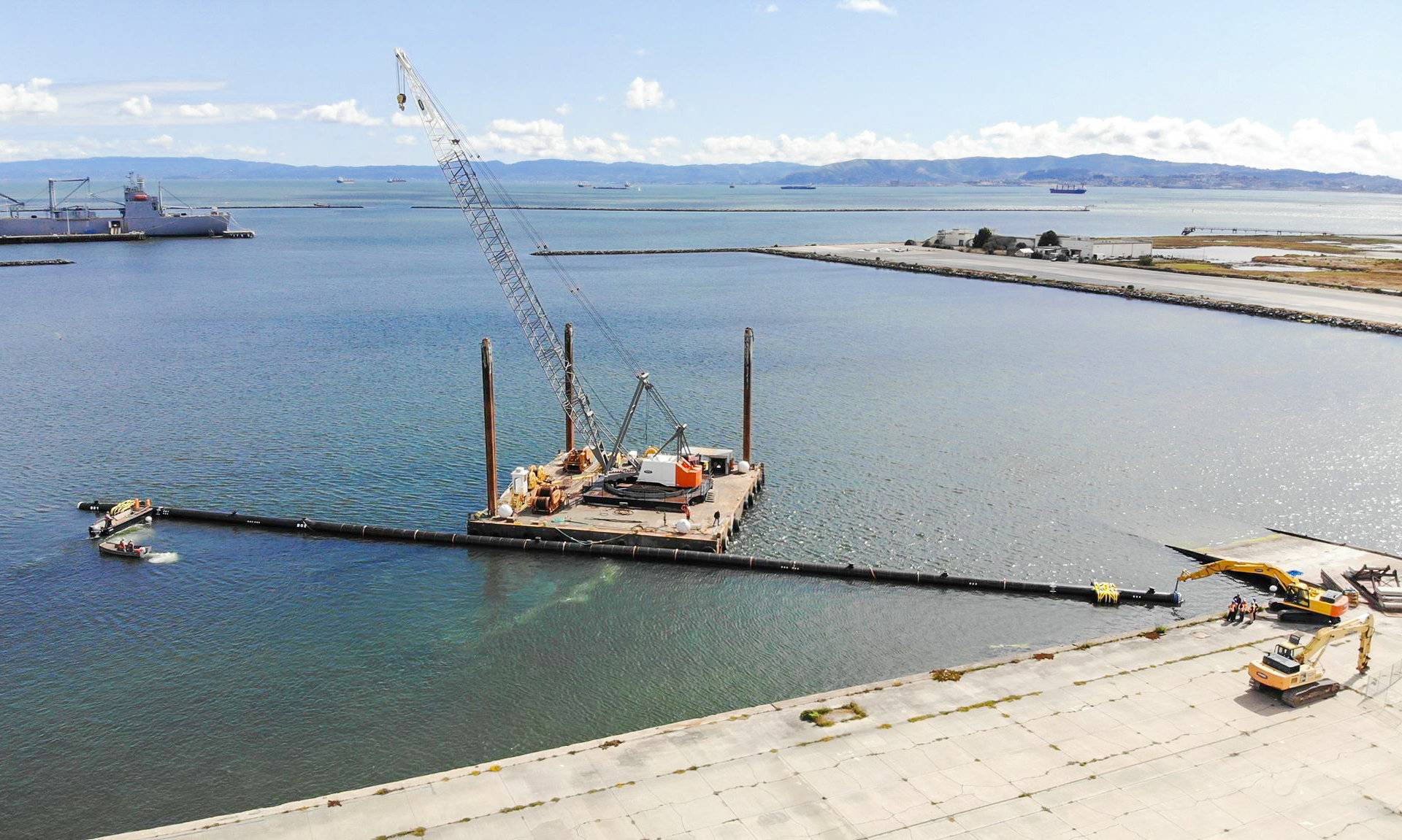 System 001, an ocean cleanup system that aims at removing plastic from the ocean, prepares for their tow-out test in Alameda