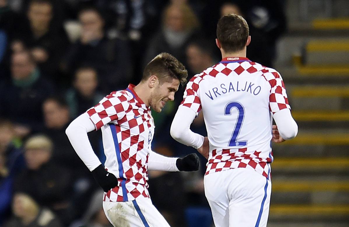 Croatia's Andrej Kramaric celebrates scoring their third goal