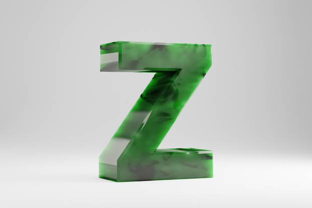 Jade 3d letter Z uppercase. Jade letter isolated on white background. 3d rendered font character.