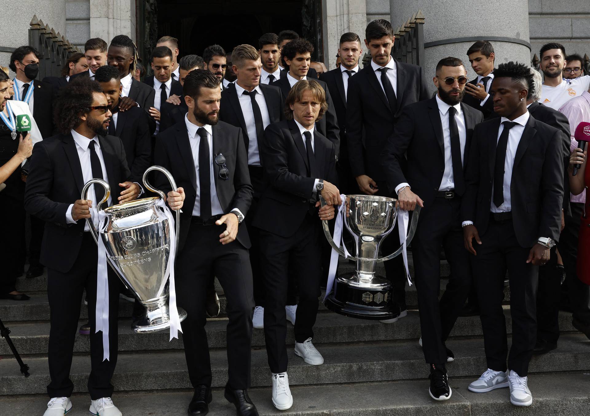 Real Madrid celebrate winning the Champions League Final with an open top bus parade