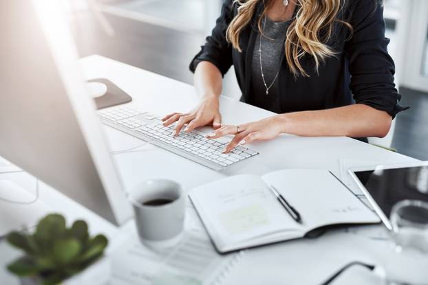 Hands,,Online,And,Keyboard,On,Desk,,Office,And,Closeup,Of