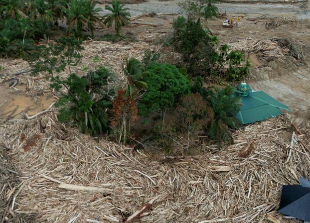 A drone view shows devastated area following deadly flash flood in Batang Toru, North Sumatra province