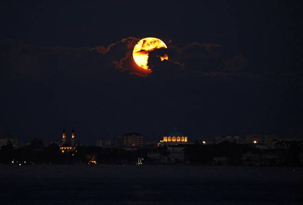 A view shows the full moon, known as the Hunter's moon, in Yevpatoriya