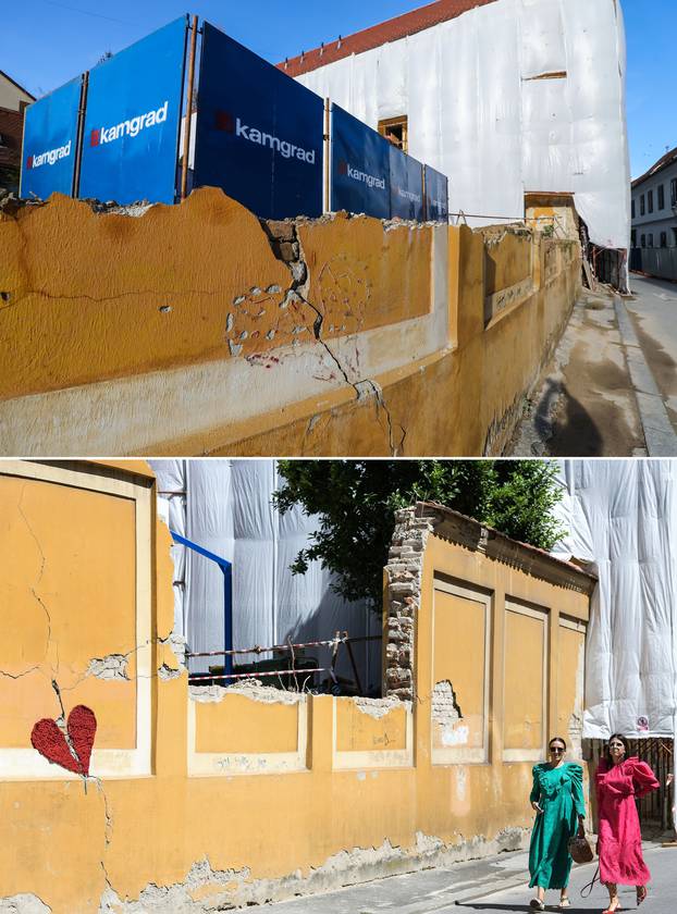 Kombo fotografije - Zacjeljujuće srce na Gornjem gradu uklonjeno sa zida