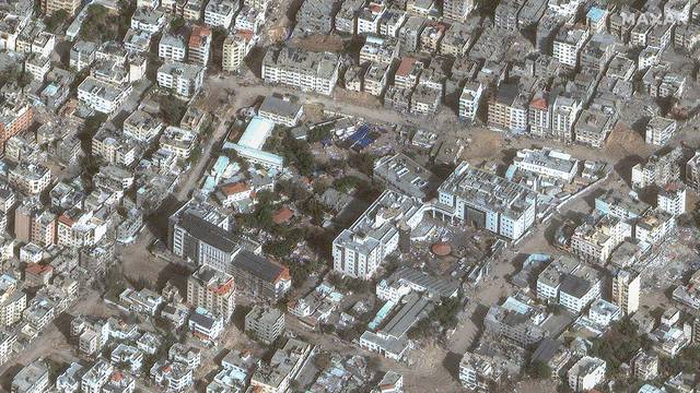 A satellite image shows the area around Al Shifa Hospital in Gaza