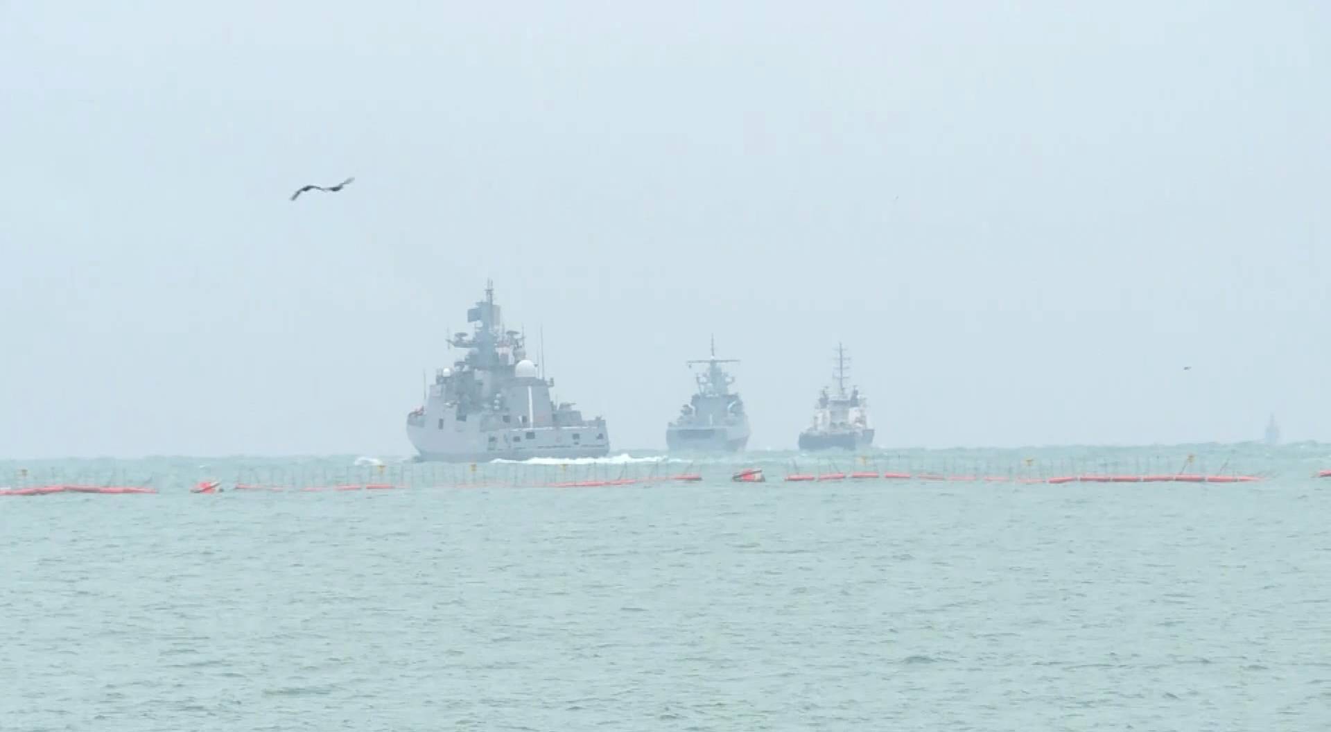 Warships of the Russian Black Sea fleet are seen during naval drills near Crimea