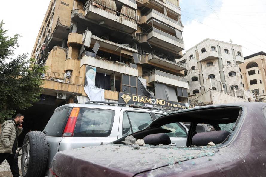 A damaged building following a targeted Israeli strike, in Beirut