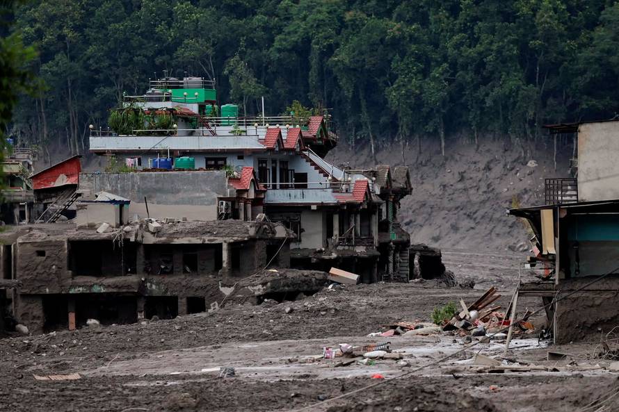 Damaged houses following a flash flood at Trishuli, Nepal