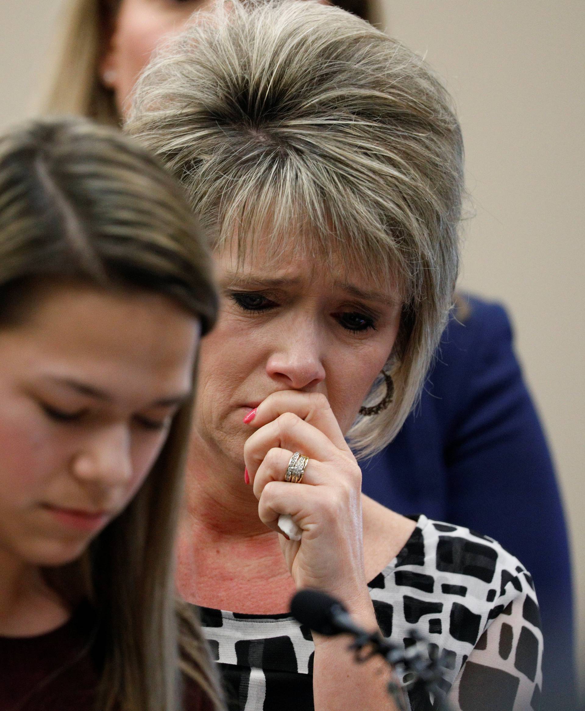 Victim and gymnast Chelsea Zerfas speaks as he mother looks on at the sentencing hearing for Larry Nassar, a former team USA Gymnastics doctor who pleaded guilty in November 2017 to sexual assault charges, in Lansing