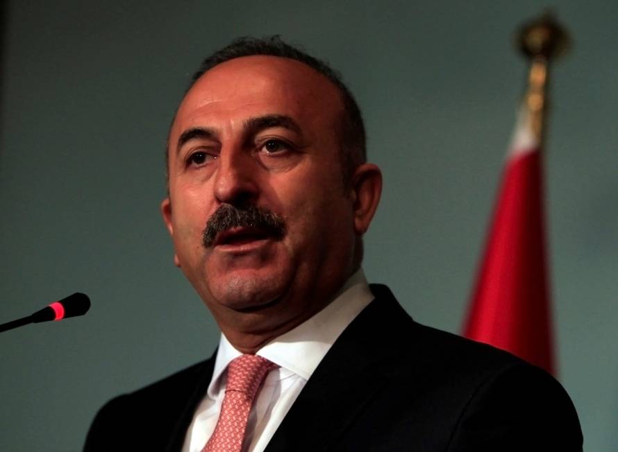 Turkish FM Cavusoglu speaks during a news conference at the Foreign Ministry in Islamabad