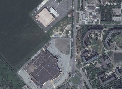 A satellite image shows grocery stores and shopping malls before Russia's invasion of Ukraine in Mariupol