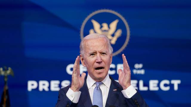 U.S. President-elect Joe Biden holds news conference at transition headquarters in Wilmington, Delaware