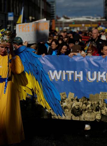 Demonstrators mark the third anniversary of Russia's invasion of Ukraine, in Dublin