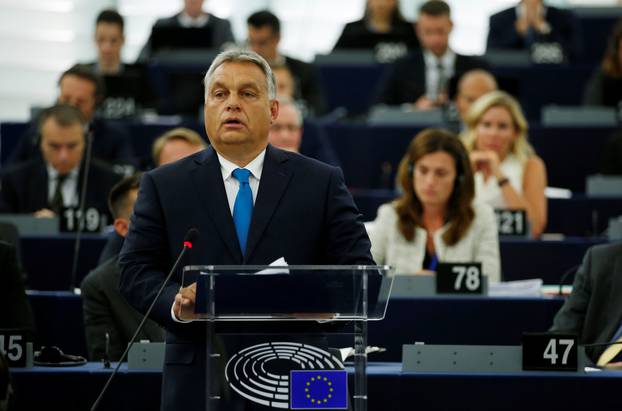 Hungarian Prime Minister Orban delivers a speech during a debate on the situation in Hungary at the European Parliament in Strasbourg