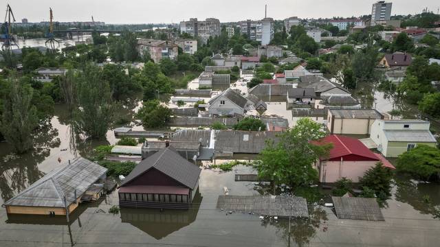 FILE PHOTO: A view shows a flooded area after the Nova Kakhovka dam breached, in Kherson