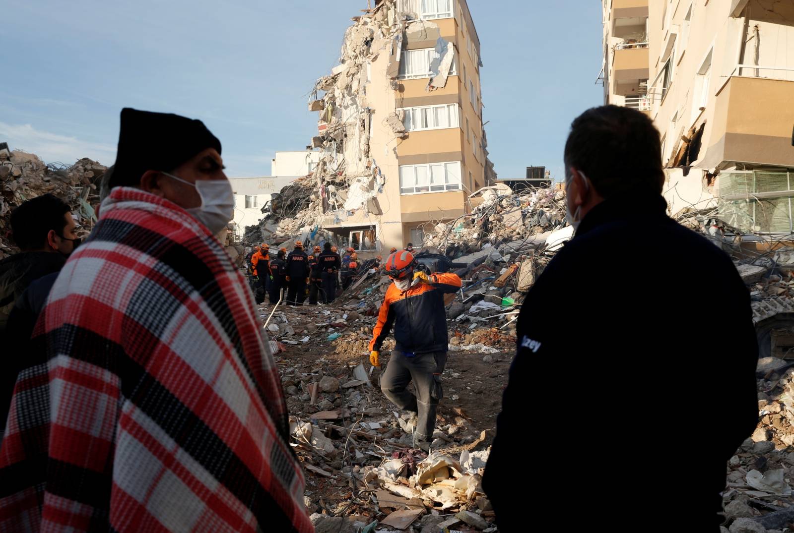 Rescue operations take place on a site after an earthquake struck the Aegean Sea, in the coastal province of Izmir