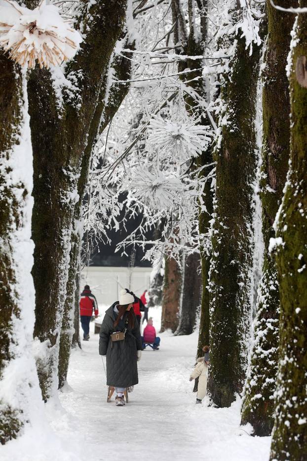 Delnice: Mnogobrojni izletnici uživaju u snijegu u Gorskom kotaru.