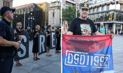 &Zcaron;ene u crnom u Beogradu odale po&ccaron;ast Srebrenici. Pred njima budaletina u majici zlo&ccaron;inca