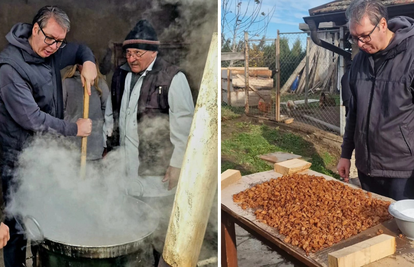 Vučić na svinjokolji: Zasukao rukave i miješao čvarke