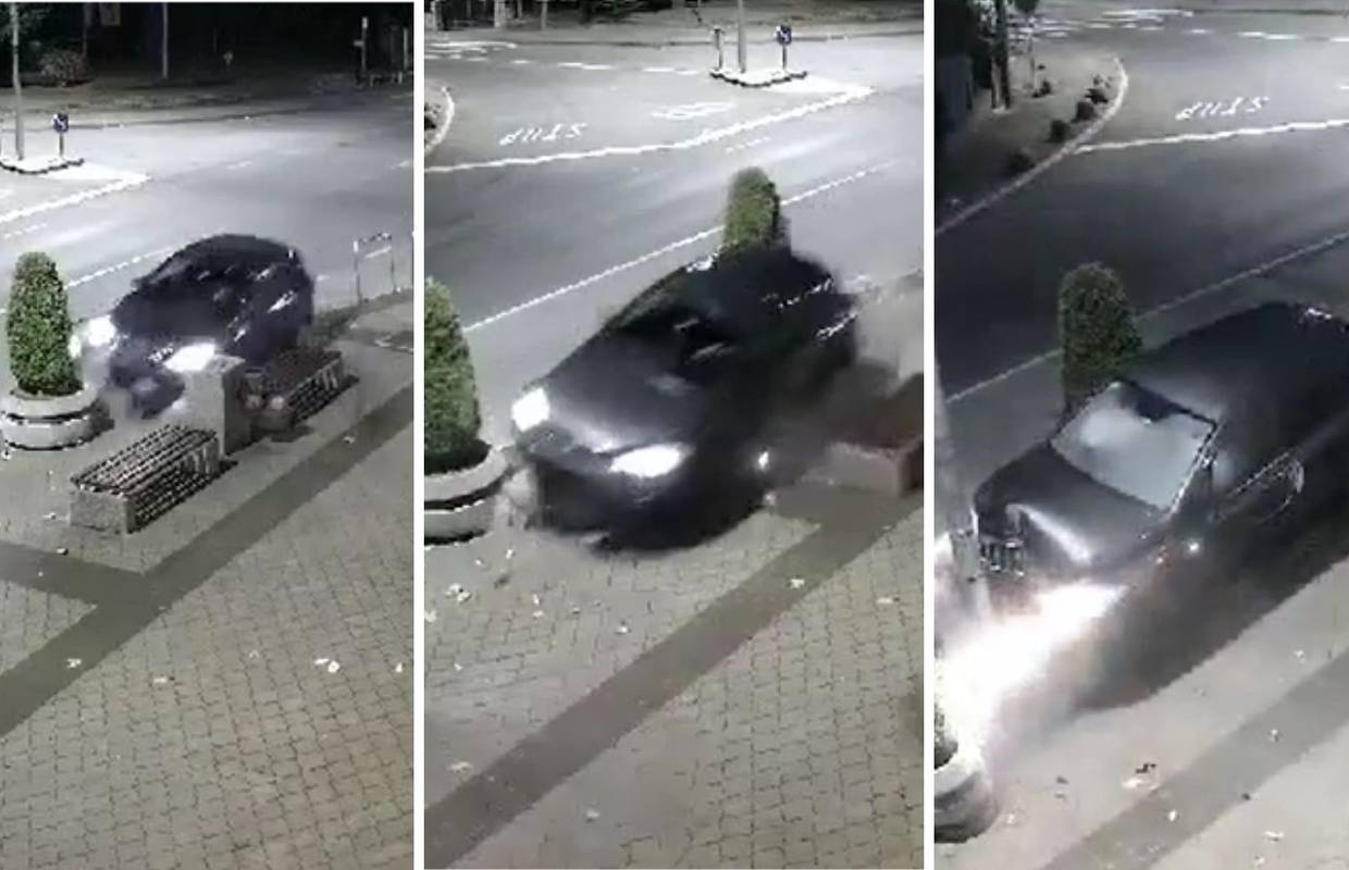 VIDEO Pijan sjeo u auto, pomeo klupu i zabio se u rasvjetni stup