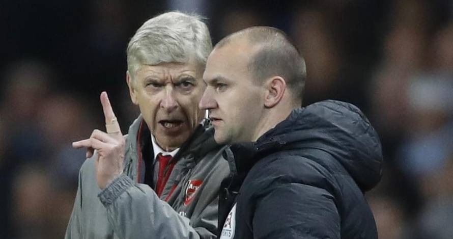 Arsenal manager Arsene Wenger with fourth official Robert Madley