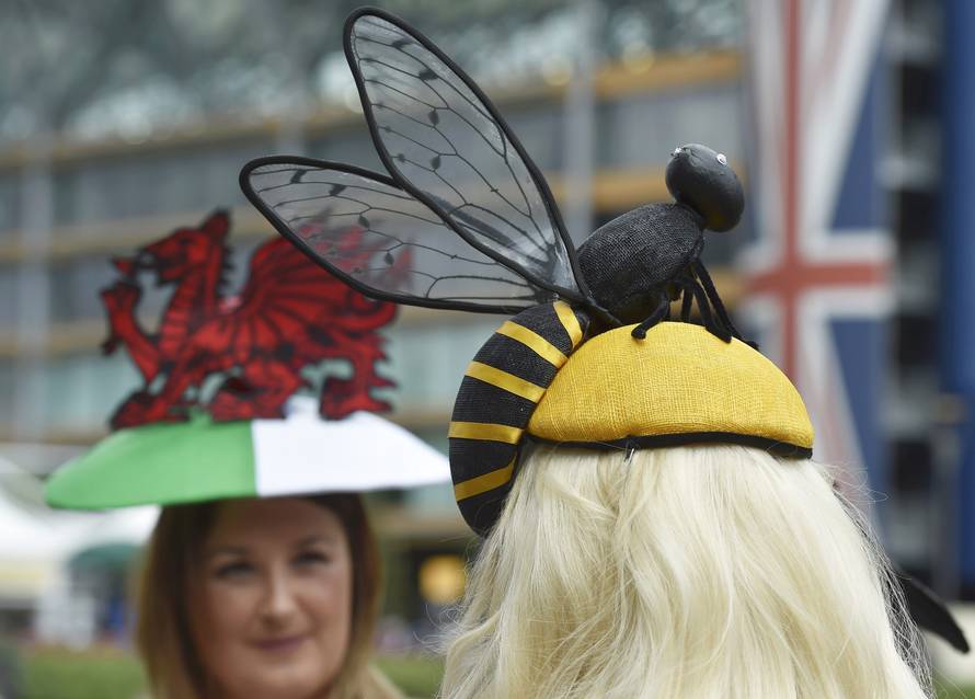Britain Horse Racing Ladies Day Racegoer wears hat