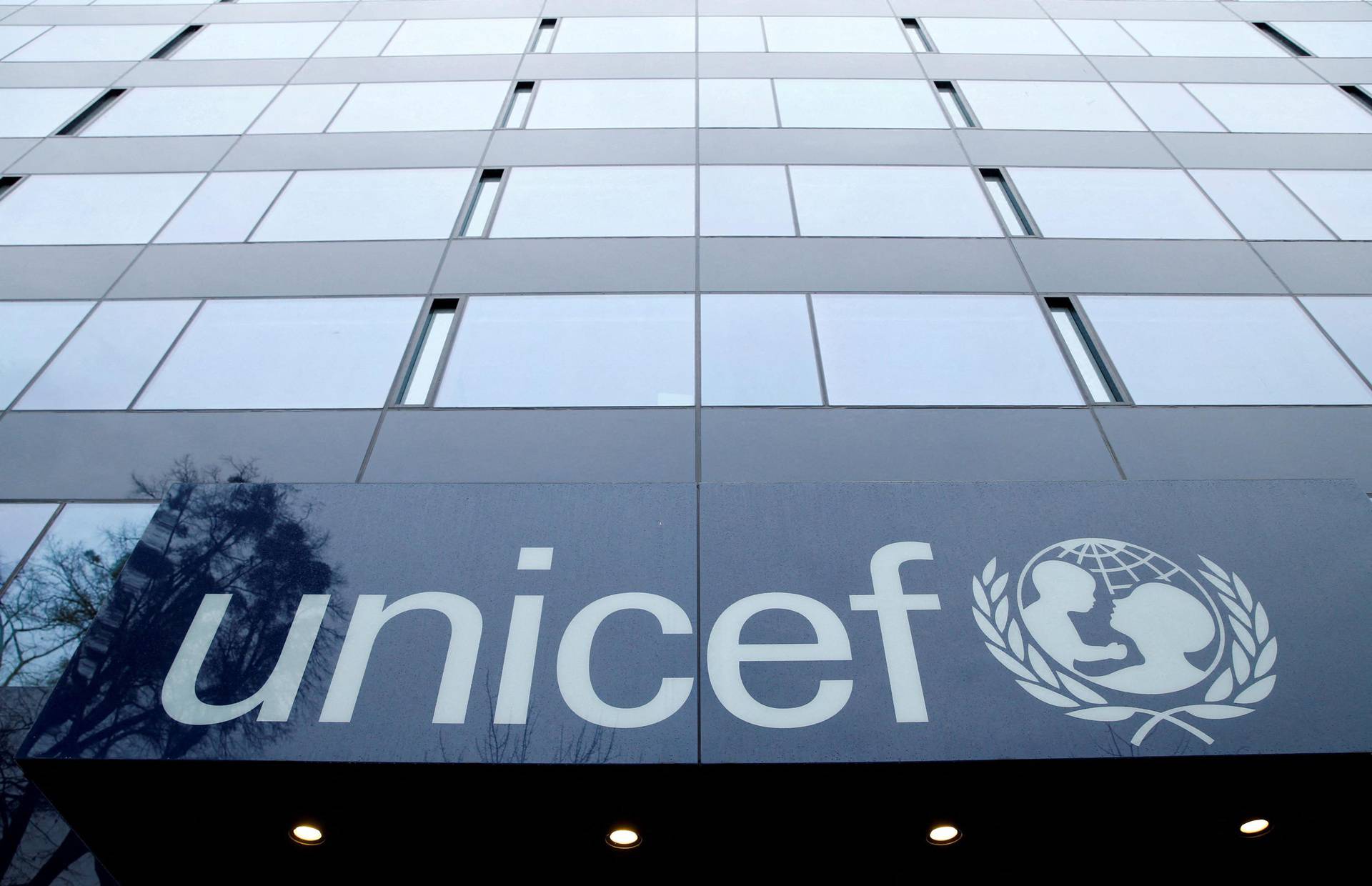 FILE PHOTO: A UNICEF logo is pictured outside their offices in Geneva