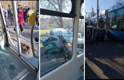VIDEO Autom se zabio u tramvaj u Zagrebu. Vozio po nogostupu?