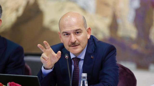 Turkish Interior Minister Soylu speaks during a news conference in Istanbul