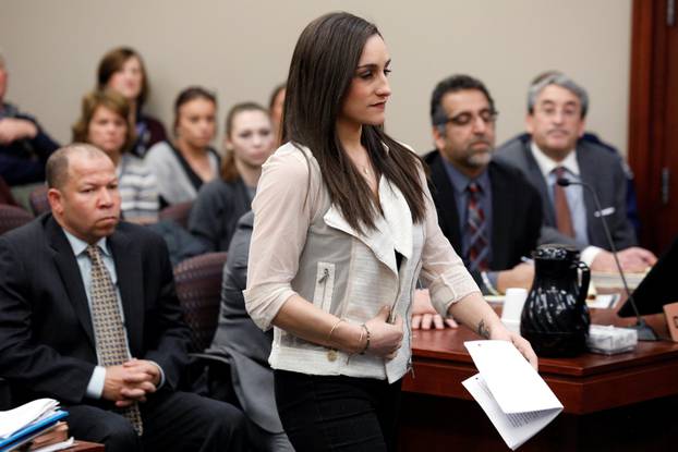 Victim and former gymnast Jordyn Wieber walks to the podium to speak at the sentencing hearing for Larry Nassar, a former team USA Gymnastics doctor who pleaded guilty in November 2017 to sexual assault charges, in Lansing